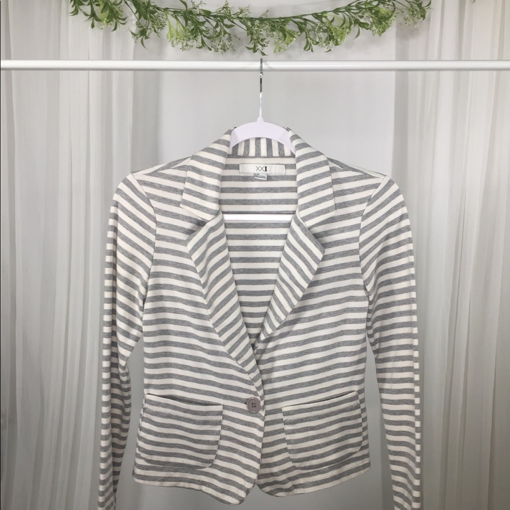 Gray and White Striped Blazer